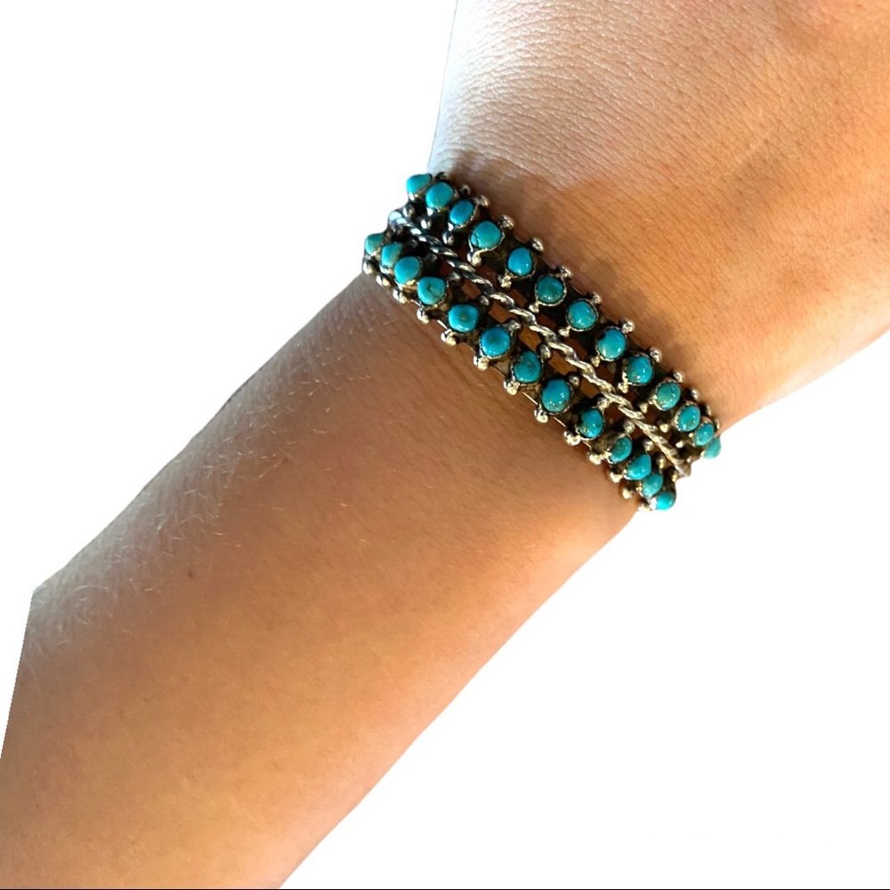 Vintage Zuni Double Row Turquoise Cuff Bracelet